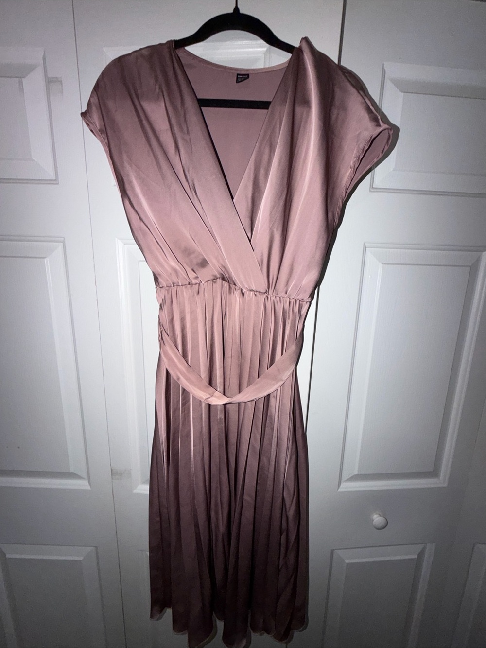 SHEIN Dusty Rose Pleated Midi Wrap Dress